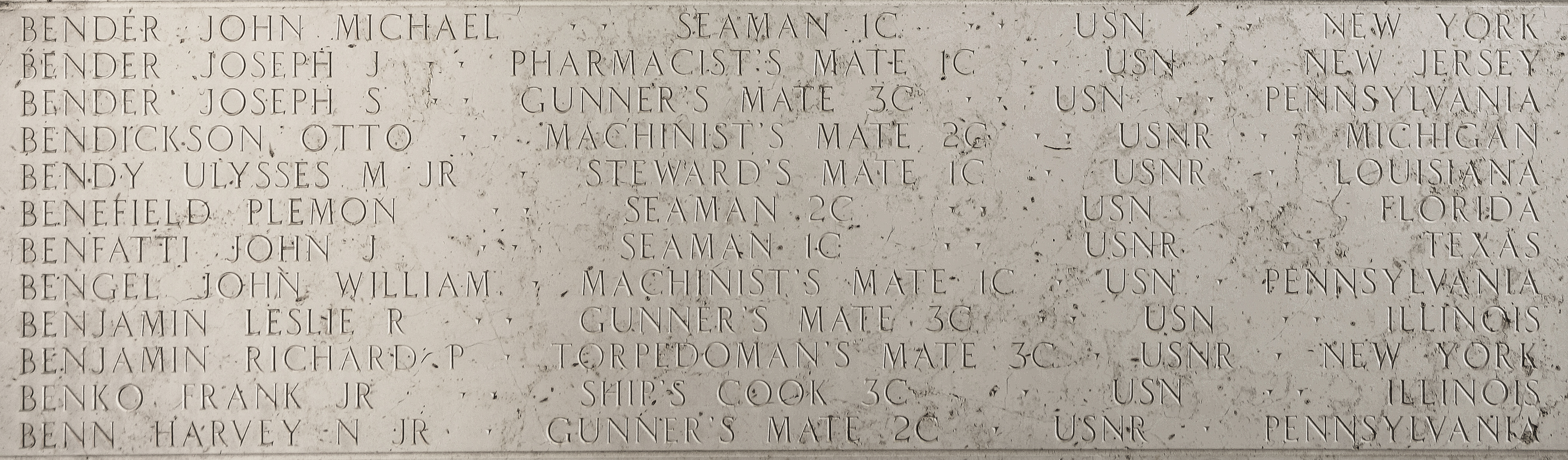 Joseph S. Bender, Gunner's Mate Third Class